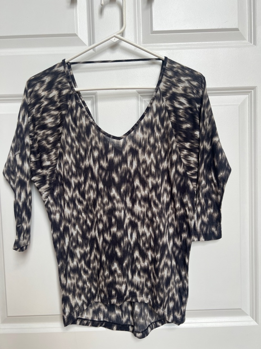 Express Black and Cream Tie-Dye Animal Print V-Neck Top